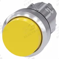 SIEMENS Extended Push Button: 22 mm Mounting Size, Metallic, Momentary (MPN 3SU1050-0BB30-0AA0). Key specifications — Brand: SIEMENS; Action: Momentary; Series: 3SU; Push Button Material Type: Metallic.