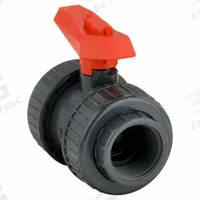 GF PIPING SYSTEMS Manual Two-Way Ball Valve: 1 1/4 in, PVC, Straight, FNPT x FNPT, Two-Piece, Tee (MPN 161375005). Key specifications — Brand: GF PIPING SYSTEMS; Handle: Tee.