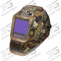 LINCOLN ELECTRIC Welding Helmet: Auto-Darkening, 5 Arc Sensors, Brown, Pressure Valves, W13, Digital (MPN K3428-5). Key specifications — Color: Brown; Suspension Adjustment Type: Ratchet; Series: VIKING 3350; Graphics: Pressure Valves; Viewing Area: 3.74 in x 3.15 in; Brand: LINCOLN ELECTRIC; Grind Mode: Yes; Helmet Material: Nylon.