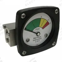 MIDWEST INSTRUMENT 3-Color Differential Pressure Indicator: 1,000 psig Max. Static Pressure, 522 (MPN 522S-005). Key specifications — Brand: MIDWEST INSTRUMENT; Accuracy: ±5% of Full Scale; Sensor Material: Buna-N; Housing Material: Stainless Steel; Transition Points: 0 psid to 3 psid (Green) / 3 psid to 4 psid (Yellow) / 4 psid to 5 psid (Red).