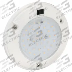 MAXXIMA Dome Light: Round, 12/24V DC, LED, Clear, White, 5 7/8 in Overall Dia, 1 3/16 in Overall Ht (MPN M84434-A). Key specifications — Lens Color: Clear; Mount Type: Screw; Electrical Connection: Wire Leads; Housing Color: White; Brand: MAXXIMA; Operating Voltage: 12/24V DC; Mount Style: Surface.