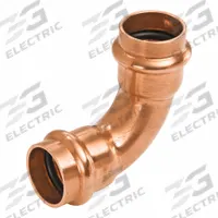 NIBCO Press Elbow Fitting: 90° Long Radius Elbow, 3 in CTS x 3 in CTS size, Press-fit x Press-fit (MPN 9079100PC). Key specifications — Brand: NIBCO; Series: Press System; Broad - Material for Bullet: Copper Or Bronze; Brand - Broad: NIBCO.
