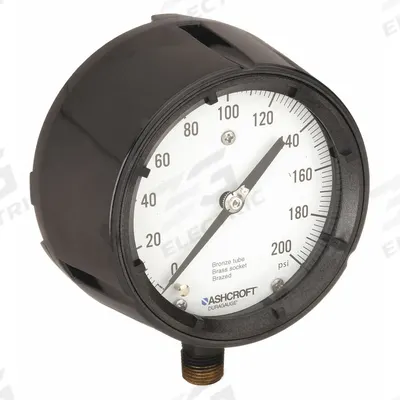 ASHCROFT Process Pressure Gauge: 0 psi to 200 psi, White, 4 1/2 in Dial, 1/2 in NPT Male - Brass/Bronze Wetted Parts & Plastic Casing