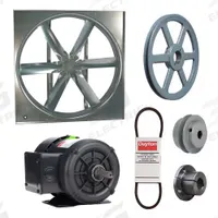 DAYTON Supply Fan w/Drive Package: Belt Drive, 30 in Blade, Totally Enclosed, 8,867 cfm, 3 ph (MPN 7CC21). Key specifications — Nameplate Voltage: 208-230/460V AC; Assembled: Unassembled; Brand: DAYTON; Enclosure Design: Totally Enclosed Motor.