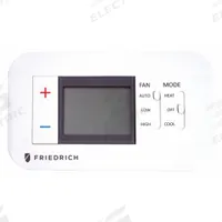 FRIEDRICH Wired Thermostat: Wired Thermostat, 5 11/16 in x 7 9/16 in x 2 1/8 in, Mounting Kit (MPN RT7). Key specifications — Manufacturer Part Number: RT7; Product Type: Wired Thermostat; Includes: Mounting Kit; Brand: FRIEDRICH.
