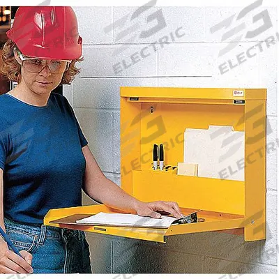 WALLWRITE Folding Wall Mount Desk: Locking, Yellow, 15 1/4 in Open Dp - Fold-Out Wall-Mounted Desks