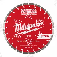 MILWAUKEE Diamond Saw Blade: Block/Brick/Concrete/Stone, 14 in Blade Dia., 1 in Arbor Size, Wet/Dry (MPN 49-93-9014). Key specifications — attr1097734: Wet/Dry; attr1097738: Masonry Saw; attr1097751: MILWAUKEE.