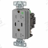USB Receptacle: Duplex, 5-20R, 2 USB Ports, USB Type A/C, Gray, 125V AC, 20 A (MPN USB8300CPDGY). Key specifications — Brand: HUBBELL.