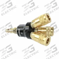 INTERSTATE PNEUMATICS Pipe Manifold Fitting: Inline, Round, Brass, 1/4 in Quick-Disconnect Insert (MPN FPM44-KH4B). Key specifications — Material: Brass; Brand: INTERSTATE PNEUMATICS; Specific Fitting Shape: Round.