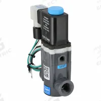 PLAST-O-MATIC Solenoid Valve: 2-Way, Normally Closed, 1/2 in Pipe Size, 120V AC, Inline Single (MPN EASMT4V12W24-120/60-PV). Key specifications — Pipe Size: 1/2 in; Voltage: 120V AC; Brand: PLAST-O-MATIC; Coil Enclosure: Without Junction Box.