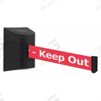 TENSABARRIER Wall Mounted Retractable Belt Barrier: Fixed Mounting Plate, 24 ft Belt Lg, Red (MPN 897-24-S-33-NO-RHX-C). Key specifications — Message Color: White; Frame Color: Black; Brand: TENSABARRIER; Belt Color: Red.