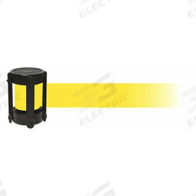 TENSABARRIER Barrier Post with Belt: Yellow, 4 in Overall Ht, 7 1/2 ft Belt Lg - Replacement Belt Cassettes