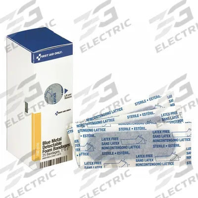 FIRST AID ONLY Adhesive Bandage: Strip Bandages, 1 in Wd, 3 in Lg, Metal Detectable, Fabric - Metal Detectable Strip Bandages