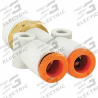 SMC Push-Fit Wye Fitting: 3/8 in OD x 3/8 in OD x 1/4 in Pipe x 3/8 in Pipe Size, White (MPN KQ2U11-35AS). Key specifications — Brand: SMC.
