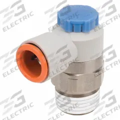 SMC Speed Control Valve: Elbow Fitting, Knob, 1/2 in Valve Body Size, 3/8 in Tube, Meter In (MPN AS4211F-N04-11SA). Key specifications — attr947203: Brass/PBT; attr947205: SMC.