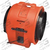 ALLEGRO Confined Space Blower: 12 V DC, 16 in Duct Dia, 1/2 hp Horsepower, Orange, 39 A Current (MPN 9556). Key specifications — Brand: ALLEGRO; Includes: 15 ft (4.57 m) Power Cord; Operating Voltage: 12 V DC with Vehicle Battery Hookups.