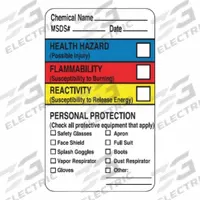 ROLL PRODUCTS Right-To-Know Label: 2 1/2 in Ht, 1 1/2 in Wd, 0.039 in Thick, Litho Paper, 250 PK (MPN 163-0015). Key specifications — Material: Litho Paper.