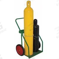 SAFTCART Cylinder Hand Truck: 400 lb, Side by Side, 2 Cylinder, 21 in W x 12 in D Nose Plate (MPN 860-14). Key specifications — attr1343829: SAFTCART; attr1343789: Green; attr1343794: Chain.