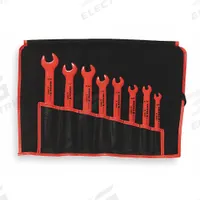 KNIPEX Open End Wrench Set: Plastic, Chrome, 8 Tools, 8 mm to 24 mm Range of Head Sizes, Insulated (MPN 98 99 13 S5). Key specifications — attr309745: Yes; attr309746: Plastic Tool Roll; attr309754: Chrome; attr309753: Plastic; attr324938: KNIPEX.