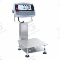 OHAUS Industrial Bench Scale: 9 3/4 in x 9 3/4 in, IP68/IP69K, Column-Mounted, Stainless Steel (MPN D61PW5K1S6). Key specifications — Connection Ports: Infrared Communication Kit; Readability: 0.001 lb/0.5 g; Brand: OHAUS; Weighing Surface Material: Stainless Steel.