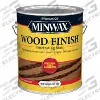 MINWAX Wood Stain: Wood Stain, Interior, Oil, 1 gal Container Size, Wood, Red Mahogany, Minwax (MPN 710770000). Key specifications — Brand: MINWAX; Transparency: Semi-Transparent; Use Location: Interior; Sub-Brand: Minwax; Color: Red Mahogany.