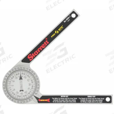 STARRETT Manual-Reading Miter Protractor: 7 in Blade Lg, 0°to 360°, 1° Graduations - Manual-Reading Miter Protractors