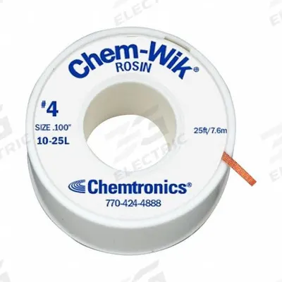 CHEMTRONICS Desoldering Wick: Rosin Flux, # 4, 0.1 in, 25 ft, Blue - Rosin Flux Desoldering Braids