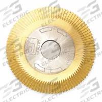 KABA ILCO Key Machine Cutter: Steel, 2.38 in Overall Dia, Titanium Coated (MPN P-X23MC). Key specifications — attr1083091: Cutter; attr193663: KABA ILCO; attr1083082: 1GBB4; attr1083086: Titanium Coated; attr1083083: 045-110; attr185647: Steel.