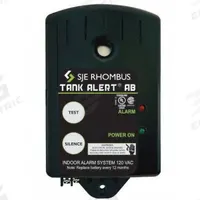 SJE-RHOMBUS Tank Alarm: Manual, 86 dB, Audio/Visual, 1 Alarm Inputs, 2-Conductor Wire Leads, 1 (MPN TAAB-01XAUX). Key specifications — Brand: SJE-RHOMBUS; Manufacturer Part Number: TAAB-01XAUX; Battery Backup: Yes.