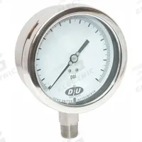 DURO Industrial Pressure Gauge: 0 psi to 1,000 psi, White, 4 1/2 in Dial, 1/2 in NPT Male, Bottom, 4 (MPN 4207-1333-CERT). Key specifications — Brand: DURO; Pointer Color: Black; Accuracy: ±0.5%; Dial Color: White; Gauge Wetted Parts: Stainless Steel; Case Material: Stainless Steel; Vibration Resistance Properties: None; Pressure Range: 0 psi to 1,000 psi.