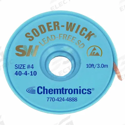 CHEMTRONICS Desoldering Wick: Rosin Flux, # 4, 0.11 in, 10 ft, Blue - Rosin Flux Desoldering Braids