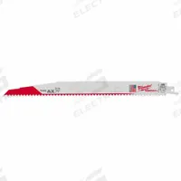 MILWAUKEE Reciprocating Saw Blade: 5/8 Teeth per Inch, 12 in Blade Lg, 0.06 in Blade Thick, 25 PK (MPN 48-00-8027). Key specifications — attr1109198: 5/8; attr1109200: Rigid for Straight Cuts; attr1109201: Straight; attr1109209: MILWAUKEE.