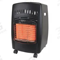 DYNA-GLO Portable Gas Floor Heater: 18,000 BtuH Heating Capacity Output, 600 sq ft Heating Area (MPN RA18LPDG). Key specifications — Fuel Consumption: 0.83 lb/hr; Overall Dimensions - H x W x D: 23-3/8 in x 14-3/4 in x 15-1/2 in; Brand: DYNA-GLO.