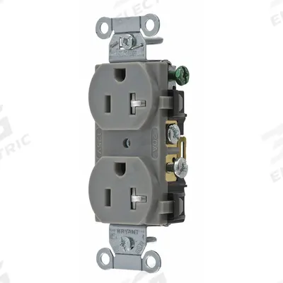 BRYANT Receptacle: Duplex, 5-20, Gray, 125V AC, 20 A, 2 Pole / 3 Wire (MPN CRS20GRYTR) - General Purpose Receptacles
