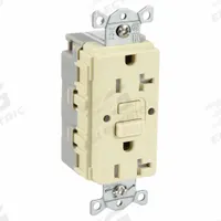 HUBBELL GFCI Receptacle: Decorator Duplex, 5-20, Ivory, GFCI, 125V AC, 20 A, 2 Pole / 3 Wire (MPN SNAPGFTW20I)
