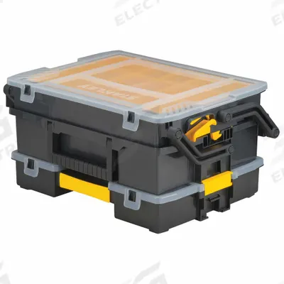STANLEY Compartment Box: 15 3/4 in x 11 7/8 in x 5 3/8 in, Black, 12 Compartments - Small Parts Compartmented Boxes with Adjustable Dividers