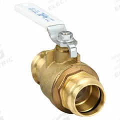 APOLLO Manual Two-Way Ball Valve: 1 1/2 in, Brass, Straight, Press x Press, Full Port Ball Port (MPN 77VLF14701). Key specifications — Brand: APOLLO; Handle: Lever.