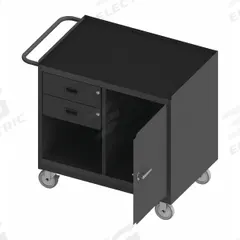 DURHAM MFG Mobile Cabinet Workbench: 36 in x 24 in, Rubber, 1,200 lb Overall Load Capacity, Gray (MPN 3118-RM-95). Key specifications — Included Components: Handle on Side; Assembly: Fully Assembled; Brand: DURHAM MFG.