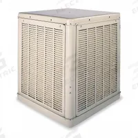 ESSICK AIR Ducted Evaporative Cooler: 1,200 sq ft, 34 1/2 in x 34 1/8 in x 34 1/8 in, 2 in Pad Thick (MPN 2YAE1-2HTK9). Key specifications — Brand: ESSICK AIR; Evaporative Cooler Voltage: 115V AC; Includes Drive Package: Drive Package Included; Drive Package Installation: Assembly Required.