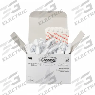 COMMAND Hook: 3 lb Wt Capacity, 1 Points per Hook, White, 3 in Overall Ht, 7/8 in Overall Wd - Adhesive-Backed Utility Hooks