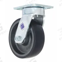 RWM Plate Caster: Swivel, Polyurethane, 6 in Wheel Dia, 2 in Wheel Wd, 7 1/2 in Mounting Ht, Roller (MPN 65-UIR-0620-S-76ST). Key specifications — Wheel/Tread Color: Blue; Brand: RWM; Roll Up: Swivel.