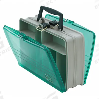 PLANO MOLDING Compartment Box: 12 5/8 in x 8 7/8 in x 4 1/8 in, Beige/Green - Small Parts Compartmented Boxes with Fixed Dividers