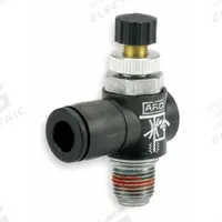 ARO Cylinder Port Flow Control Valve: Elbow Fitting, Knurled, 1/2 in Valve Body Size, 1/8 in Tube (MPN 119310-125). Key specifications — attr947203: Stainless Steel; attr947205: ARO.