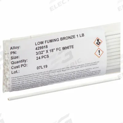 BERNZOMATIC Brazing Alloy: Low-Fuming Bronze, 0%, RBCuZn-C, 3/32 in x 18 in, Bare - Low-Fuming Bronze Brazing Alloys