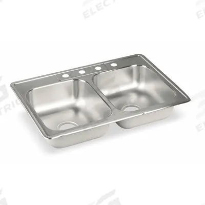 ELKAY Bowl Drop-In Sink: 33 in Overall Lg, 22 in Overall Wd, 7 3/4 in Bowl Dp - Two-Bowl Counter-Mounted Kitchen & Bar Sinks without Faucets