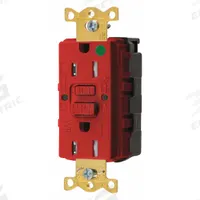 HUBBELL GFCI Receptacle: Hospital Grade, Decorator Duplex, 5-15R, Red, GFCI, 125V AC, 15 A (MPN SNAPGFTW82R)
