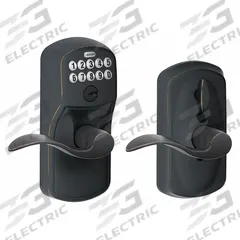 SCHLAGE RESIDENTIAL Electronic Keyless Lock: Keypad, Bronze (MPN FE595 PLY716ACC). Key specifications — Product Type: Electronic Keyless Lock; Manufacturer Part Number: FE595 PLY716ACC; Access Method: Keypad; Key Override Options: Schlage "C" 6 Pin Keyway.
