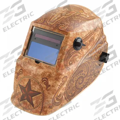 LINCOLN ELECTRIC Welding Helmet: Auto-Darkening, 2 Arc Sensors, Tan, Lone Star, W9 to W13 - Auto-Darkening Welding Helmets - Graphic
