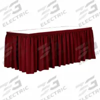 R&R TEXTILE Table Skirt: Red, 21 1/2 ft Overall Lg, Poly, Shirred, Hook-and-Loop, 29 in Overall Ht (MPN EE-Pshirred-21.5FTx29in-Red). Key specifications — Attachment Type: Hook-and-Loop; Material: Poly; Pleat Type: Shirred; Brand: R&R TEXTILE.