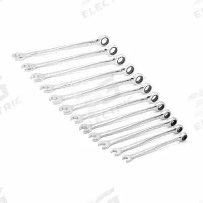 GEARWRENCH Combination Ratcheting Wrench Set: Alloy Steel, Full Polish Chrome, Std - Metric 12-Point Ratcheting Combination Wrench Sets
